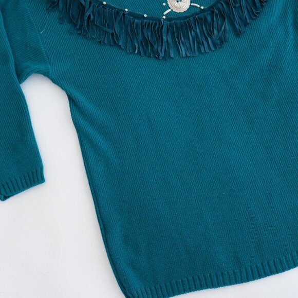 Vintage Cover Charge Teal Western Fringe Cowgirl Long Sleeve Shirt L - Picture 7 of 13